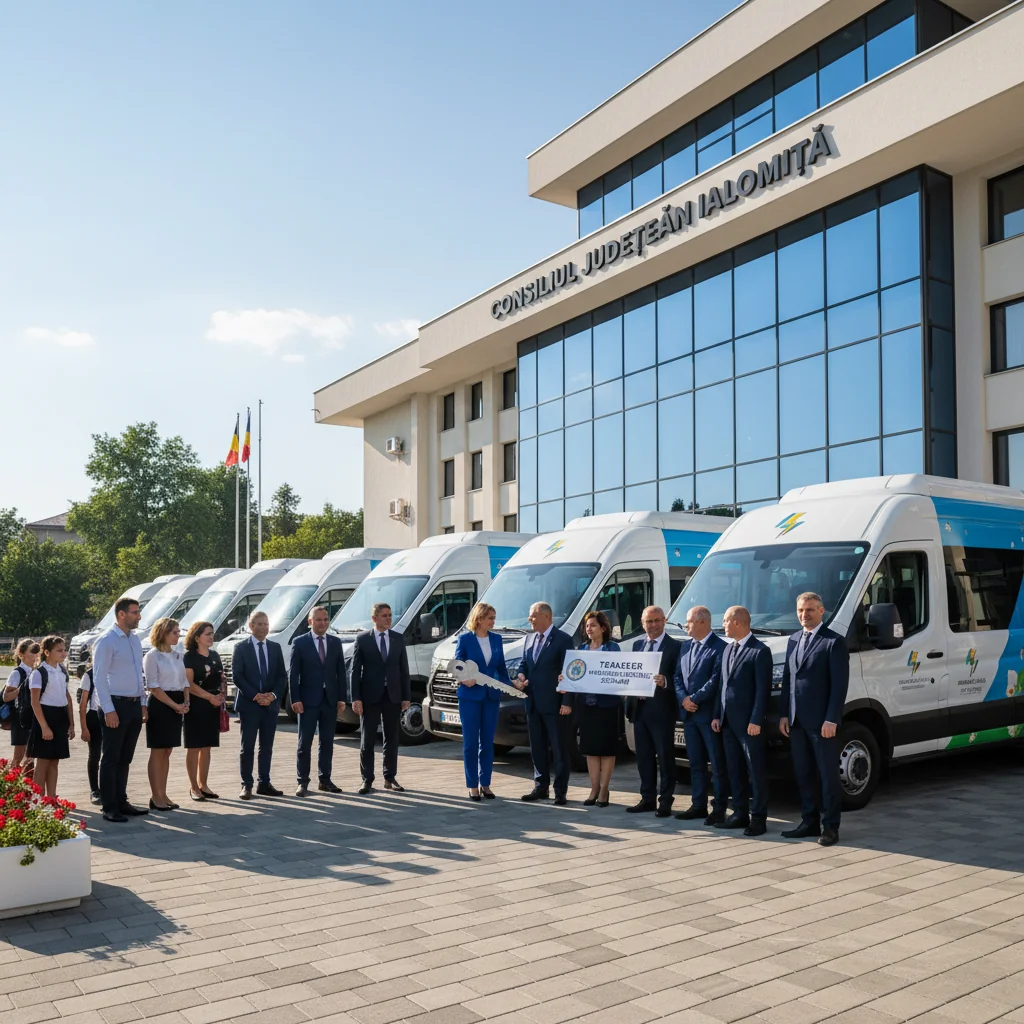 Ialomița introduce 10 microbuze electrice noi pentru transportul elevilor, după aprobare CJ